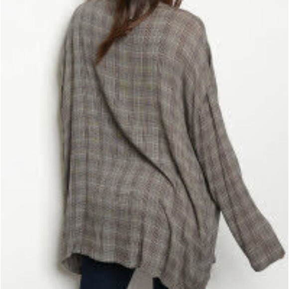 Gray Checkered Open Front Cardigan S - Picture 3 of 3